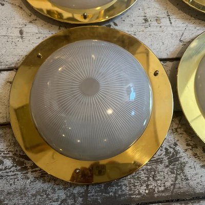 Italian Brass and Glass Round Ceiling Light in the style of Luigi Caccia Dominioni, 1960s-NMK-1773684