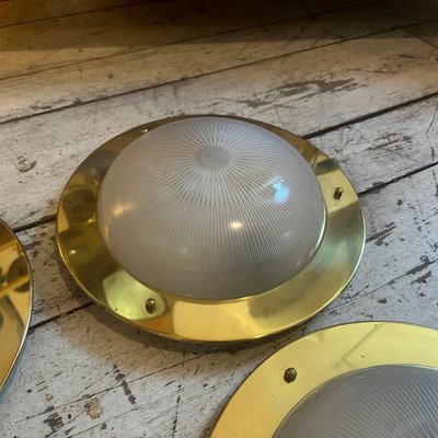 Italian Brass and Glass Round Ceiling Light in the style of Luigi Caccia Dominioni, 1960s-NMK-1773684