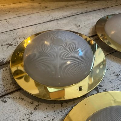 Italian Brass and Glass Round Ceiling Light in the style of Luigi Caccia Dominioni, 1960s-NMK-1773684