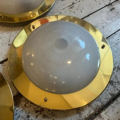 Italian Brass and Glass Round Ceiling Light in the style of Luigi Caccia Dominioni, 1960s-NMK-1773684