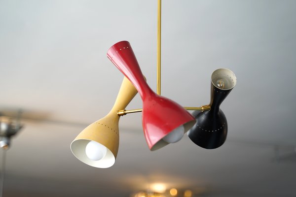 Italian Brass and Lacquered Aluminium Ceiling Lamp from Stilnovo, 1950s-OT-743117