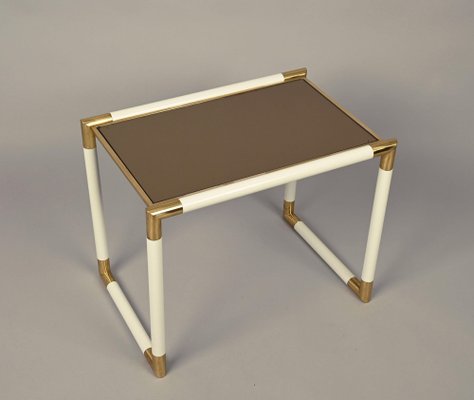 Italian Brass and Mirrored Glass Coffee Table by Tommaso Barbi, 1970s-JDR-1257977