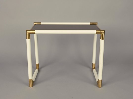 Italian Brass and Mirrored Glass Coffee Table by Tommaso Barbi, 1970s-JDR-1257977