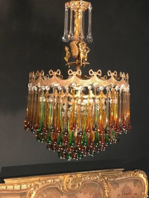 Italian Brass and Multicolored Teardrop Chandelier, 1930s-MBH-1031638