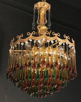 Italian Brass and Multicolored Teardrop Chandelier, 1930s-MBH-1032106