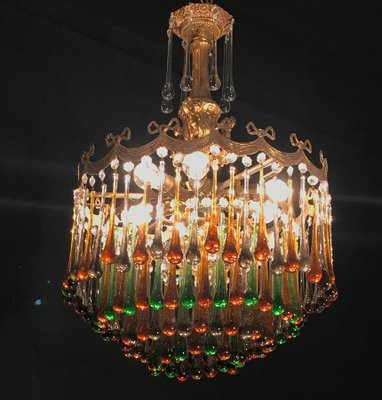 Italian Brass and Multicolored Teardrop Chandelier, 1930s-MBH-1032106