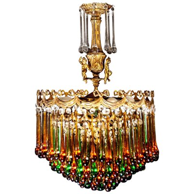 Italian Brass and Multicolored Teardrop Chandelier, 1930s-MBH-1031638