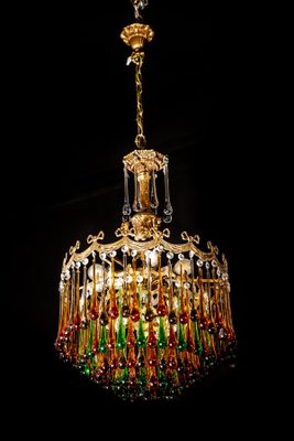 Italian Brass and Multicolored Teardrop Chandelier, 1930s-MBH-1032106