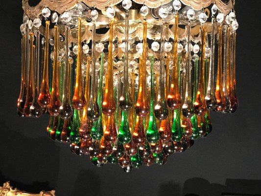 Italian Brass and Multicolored Teardrop Chandelier, 1930s-MBH-1031638