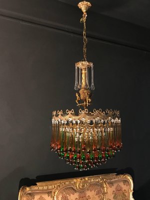 Italian Brass and Multicolored Teardrop Chandelier, 1930s-MBH-1032106