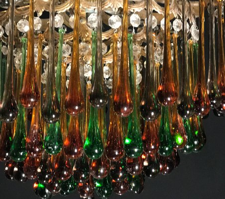 Italian Brass and Multicolored Teardrop Chandelier, 1930s-MBH-1031638