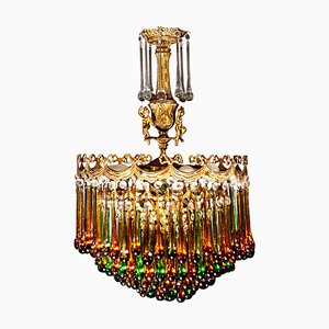 Italian Brass and Multicolored Teardrop Chandelier, 1930s-MBH-1032106