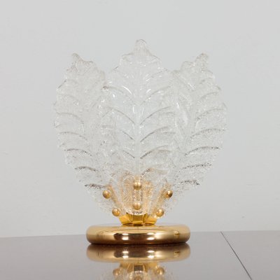 Italian Brass and Murano Glass Leaf Shaped Table Lamps Attributed to Novaresi, Set of 2-UE-1288958