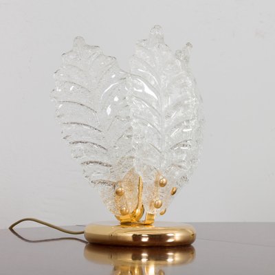 Italian Brass and Murano Glass Leaf Shaped Table Lamps Attributed to Novaresi, Set of 2-UE-1288958