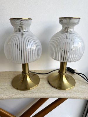 Italian Brass and Murano Glass Mushroom Table Lamps by Angelo Brotto for Esperia, 1970s, Set of 2-FUE-1759649