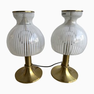 Italian Brass and Murano Glass Mushroom Table Lamps by Angelo Brotto for Esperia, 1970s, Set of 2-FUE-1759649