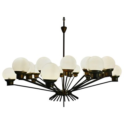 Italian Brass and Opaline Chandelier-FGA-923506