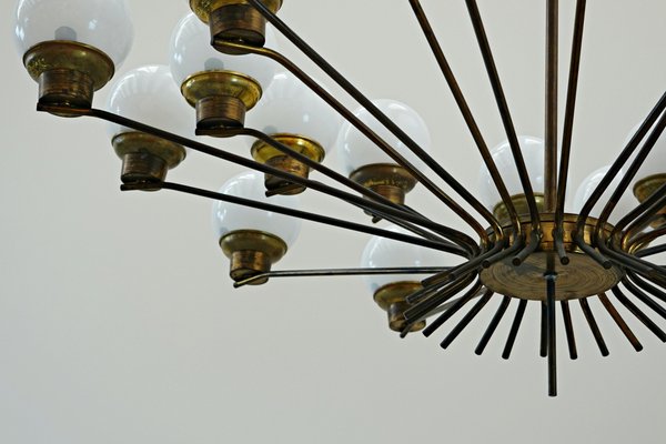 Italian Brass and Opaline Chandelier-FGA-923506