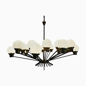 Italian Brass and Opaline Chandelier-FGA-923506