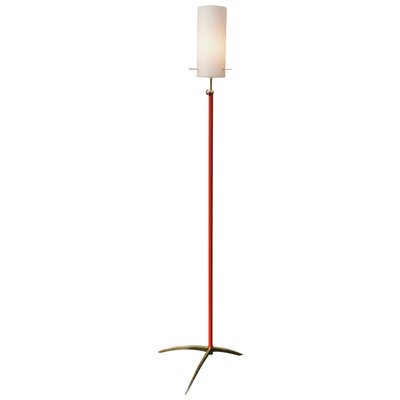 Italian Brass and Opaline Glass Floor Lamp, 1950s-TE-590045