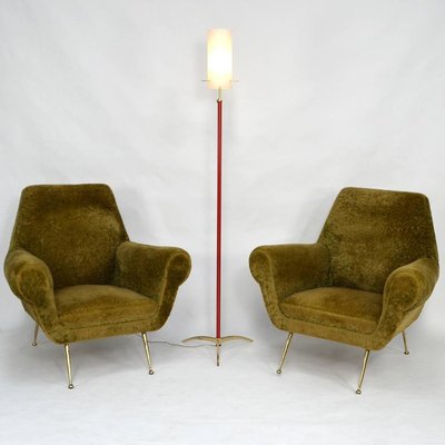 Italian Brass and Opaline Glass Floor Lamp, 1950s-TE-590045