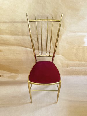 Italian Brass and Red Velvet Side Chair, 1960s-PBW-1812557