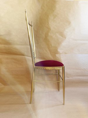 Italian Brass and Red Velvet Side Chair, 1960s-PBW-1812557