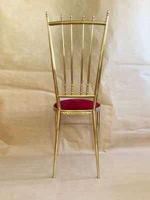 Italian Brass and Red Velvet Side Chair, 1960s-PBW-1812557