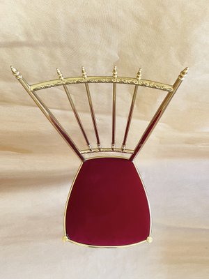 Italian Brass and Red Velvet Side Chair, 1960s-PBW-1812557