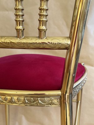 Italian Brass and Red Velvet Side Chair, 1960s-PBW-1812557