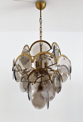 Italian Brass and Smoked Glass Chandelier by Vistosi, 1960s-VNE-1064259