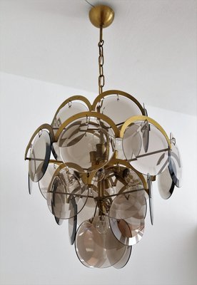 Italian Brass and Smoked Glass Chandelier by Vistosi, 1960s-VNE-1064259