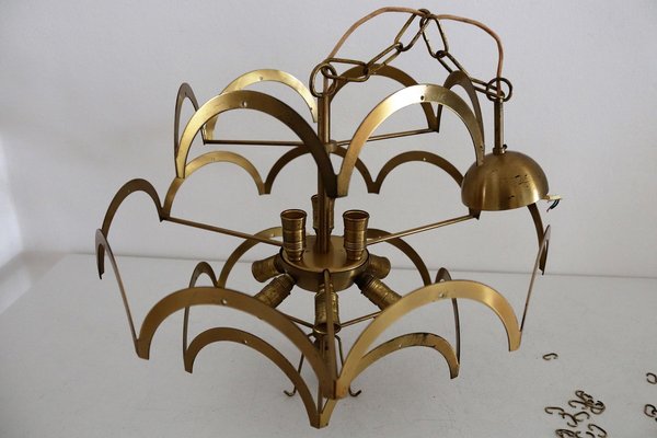 Italian Brass and Smoked Glass Chandelier by Vistosi, 1960s-VNE-1064259