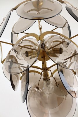 Italian Brass and Smoked Glass Chandelier by Vistosi, 1960s-VNE-1064259