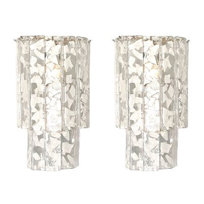 Italian Brass and White Murano Glass Terrazzo Wall Lamps, 1970s, Set of 2-TPE-1273701