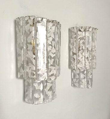 Italian Brass and White Murano Glass Terrazzo Wall Lamps, 1970s, Set of 2-TPE-1273701