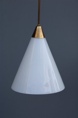 Italian Brass and White Opaline Glass Ceiling Lamp from Stilnovo, 1950s-EH-732048