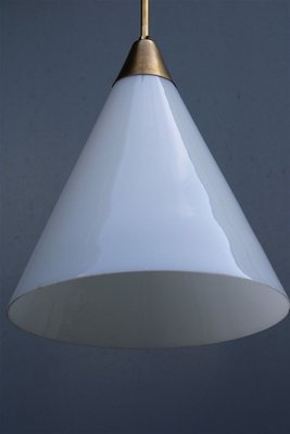 Italian Brass and White Opaline Glass Ceiling Lamp from Stilnovo, 1950s-EH-732048