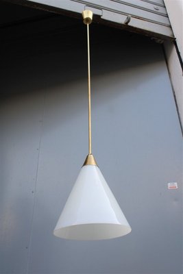 Italian Brass and White Opaline Glass Ceiling Lamp from Stilnovo, 1950s-EH-732048