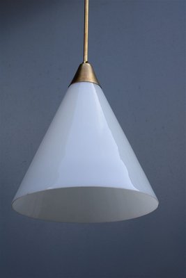 Italian Brass and White Opaline Glass Ceiling Lamp from Stilnovo, 1950s-EH-732048