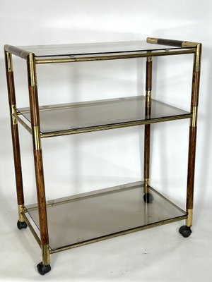 Italian Brass and Wood 3-Shelf Trolley or Bar Cart by Tommaso Barbi, 1970s-OT-1309448