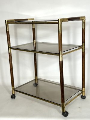 Italian Brass and Wood 3-Shelf Trolley or Bar Cart by Tommaso Barbi, 1970s-OT-1309448