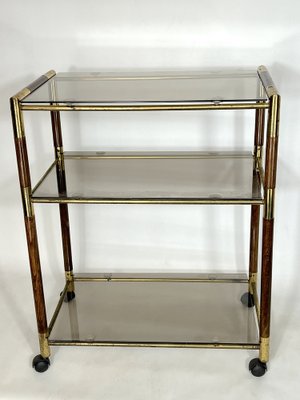 Italian Brass and Wood 3-Shelf Trolley or Bar Cart by Tommaso Barbi, 1970s-OT-1309448