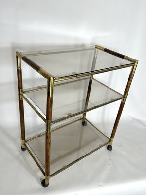 Italian Brass and Wood 3-Shelf Trolley or Bar Cart by Tommaso Barbi, 1970s-OT-1309448