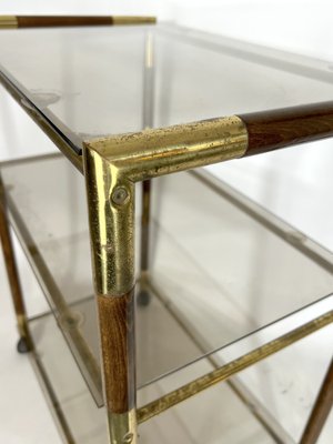 Italian Brass and Wood 3-Shelf Trolley or Bar Cart by Tommaso Barbi, 1970s-OT-1309448