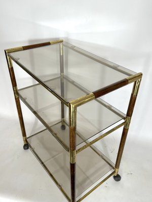 Italian Brass and Wood 3-Shelf Trolley or Bar Cart by Tommaso Barbi, 1970s-OT-1309448