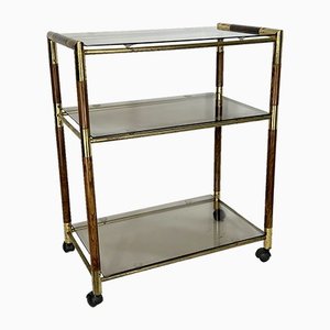 Italian Brass and Wood 3-Shelf Trolley or Bar Cart by Tommaso Barbi, 1970s-OT-1309448