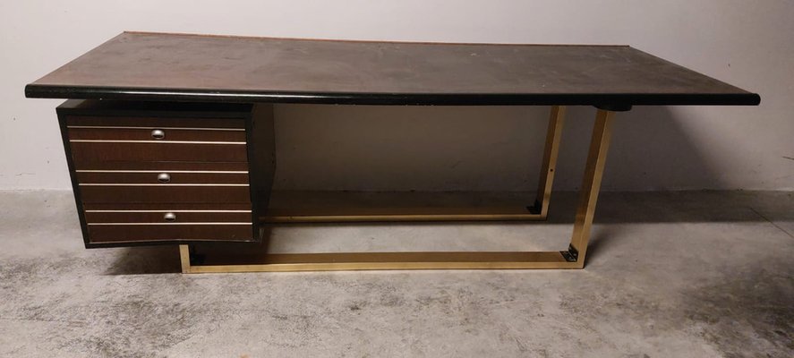 Italian Brass and Wood Desk, 1970s-BGX-1760969