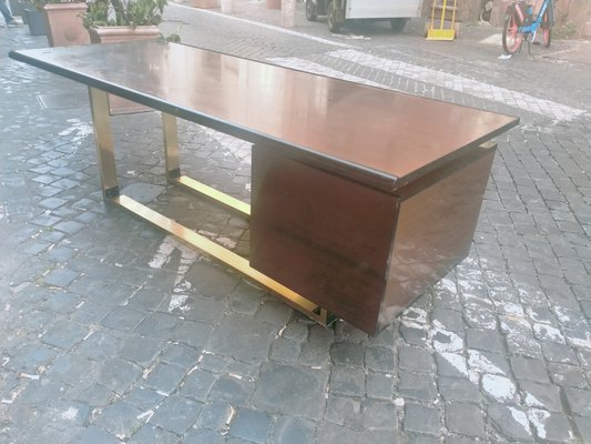 Italian Brass and Wood Desk, 1970s-BGX-1760969