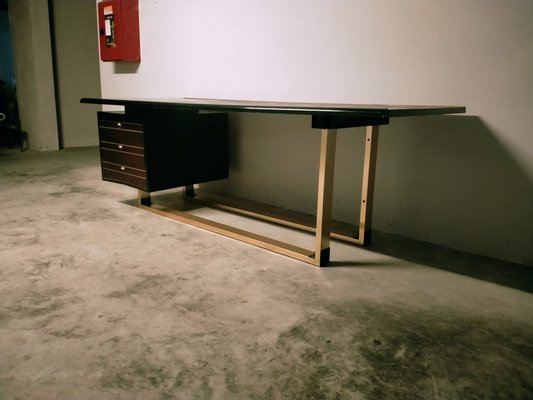 Italian Brass and Wood Desk, 1970s-BGX-1760969